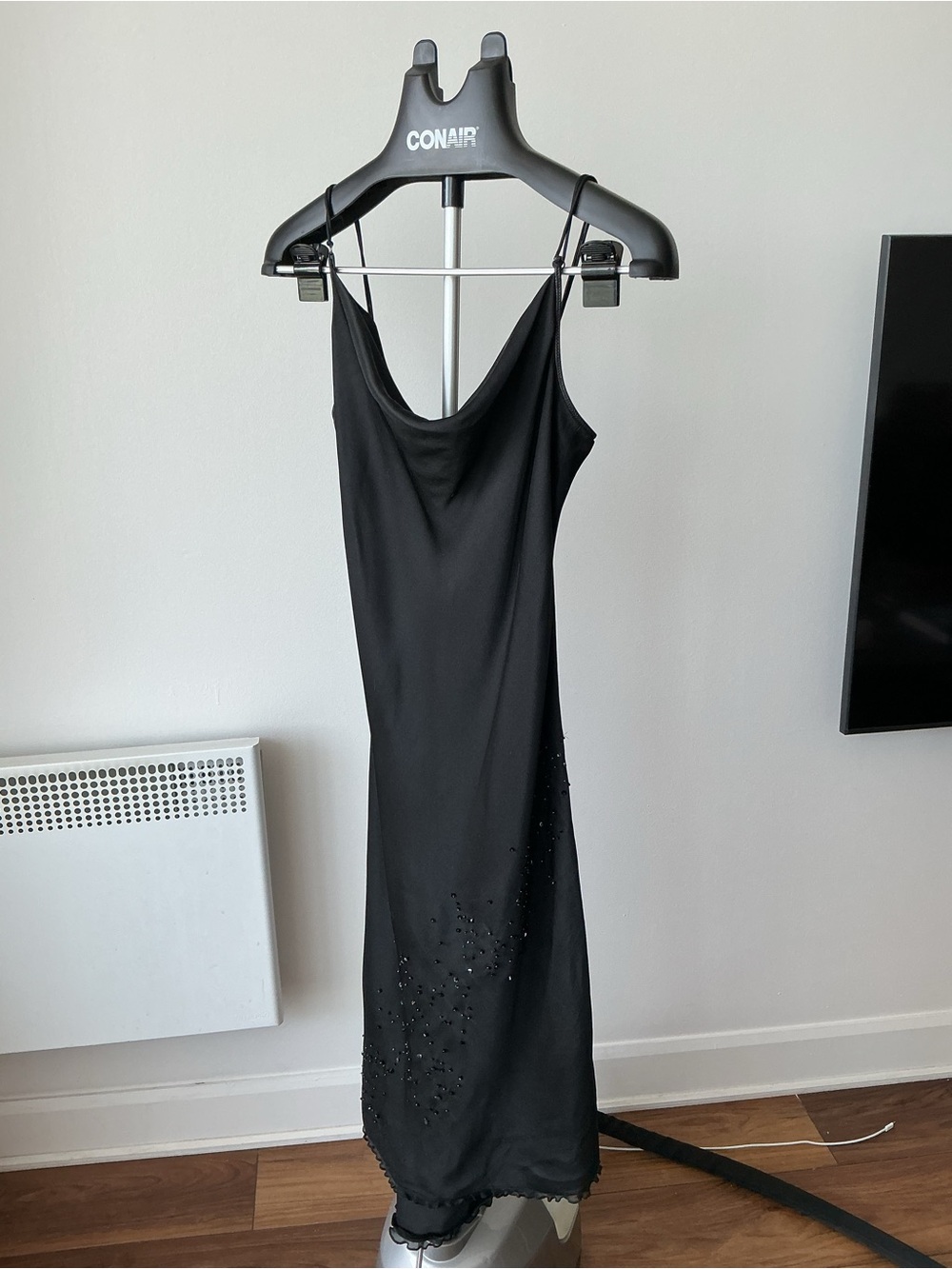 Tahari 100% Silk Black Beaded Maxi Slip Dress